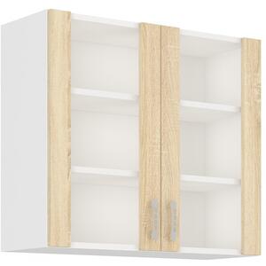 Felső vitrines szekrény SABRYA - szélesség 80 cm, sonoma tölgy / fehér
