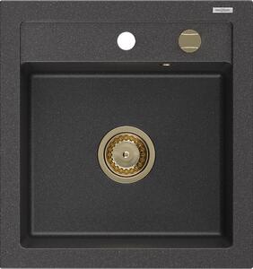 Mexen Vito, gránit mosogató 520x490x210 mm, 1 kamrás, fekete foltos arany szifonnal, 6503521000-76-G