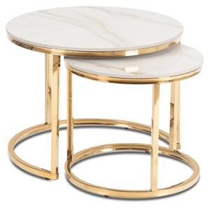 Zestaw Stolików Ceramicznych MILANO 45 cm/60 cm Biały Marmur/Złoty