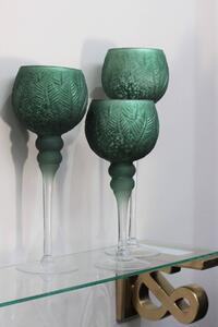 Zöld üveg gyertyatartók, szárral 3-as szett