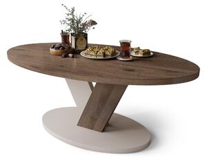 Mazzoni LOVA Elegáns Dió/Beige Taupe - OVÁLIS DOHÁNYZÓASZTAL 110x60 cm MODERN KÁVÉZÓ ASZTAL