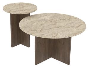 Hanah Home Coffee Table Set Travertine Walnut Private - Travertine, Walnut