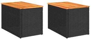 VidaXL 2 db fekete polyrattan és tömör fa kerti kisasztal 55x34x37 cm