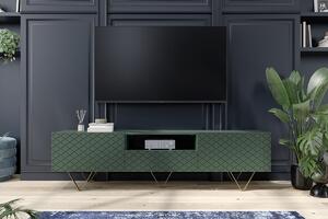 SCALIA 190 2K1SZ TV-szekrény, nyitott polccal - matt sötétzöld / arany lábak