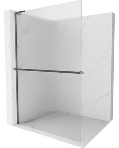 Mexen Kioto+ L, Walk-In zuhany paraván polccal és akasztóval 70 x 200 cm, 8 mm-es üveg bordás mintával, grafit profil, 800-070-123-66-09