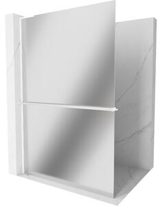 Mexen Kioto+ L, Walk-In zuhanyparaván polccal és akasztóval 70 x 200 cm, 8 mm tükörmintás üveg, fehér profil, 800-070-123-20-50