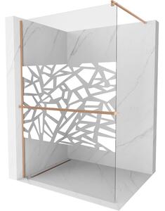 Mexen Kioto+, Walk-In zuhany paraván polccal és akasztóval 110 x 200 cm, 8 mm átlátszó üveg fehér mintás, réz matt profil, 800-110-121-65-85