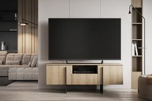 Larena TV-szekrény 150 cm, nyitott polccal - szivacsos-tölgy / fekete lábak