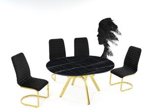 Tuna bővíthető kőr étkezőasztal fekete royal MDF lappal és arany fém lábakkal 120x120 cm