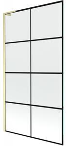 Mexen Next L, 1 szárnyas kádparaván 100 x 150 cm, 6 mm átlátszó üveg-fekete mintás, arany matt profil, 895-100-000-03-77-55