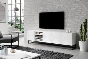 Asha TV-szekrény 200 cm, polccal, fémlábakon - matt fehér
