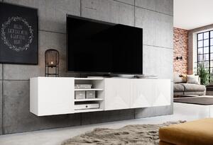 Asha fali TV-szekrény 200 cm, polccal - matt fehér