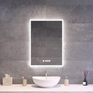 Álló fürdőszobai LED tükör 50x70cm | Páramentesítő funkció - Óra - Fényerő és színhőmérséklet szabályozás | Welland Luxury-Line G770