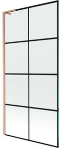 Mexen Next L, 1 szárnyú kádparaván 90 x 150 cm, 6mm átlátszó üveg-fekete mintás, rézprofil, 895-090-000-03-77-65