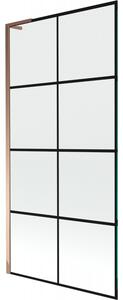 Mexen Next L, 1 szárnyú kádparaván 90 x 150 cm, 6mm átlátszó üveg-fekete mintás, rózsa arany profil, 895-090-000-03-77-60