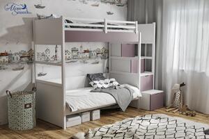 ENZO bútorlappal kombinált tömör fa emeletes gyerekágy tárolóval200x90cm