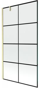 Mexen Next, 1 szárnyas kádparaván 100 x 150 cm, 6mm átlátszó üveg - fekete mintás, arany matt, 895-100-000-00-77-55