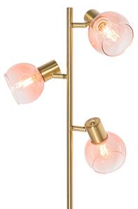 Art Deco állólámpa arany rózsaszín üveggel 3 fényű - Vidro