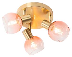Art Deco mennyezeti reflektor arany rózsaszín üveggel 3 fényű - Vidro