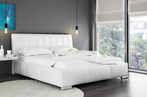 Malone elegáns ágy magasított fejtámlával és tárolóval, fehér ökobőr, 180 x 200
