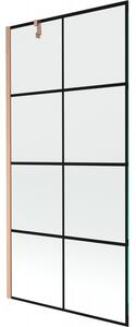 Mexen Next, 1 szárnyas kádparaván 90 x 150 cm, 6mm átlátszó üveg - fekete mintás, réz matt, 895-090-000-00-70-77