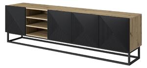 Asha TV-szekrény 200 cm fém kereten, polccal - artisan /fekete matt
