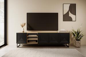 Asha TV-szekrény 200 cm fém kereten, polccal - artisan /fekete matt
