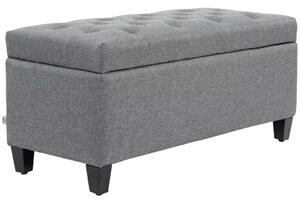 Pad, kárpitozott pad tárolóhellyel, vászonhatású poliészter, kaucsukfa, 100 x 40 x 44 cm, világosszürke