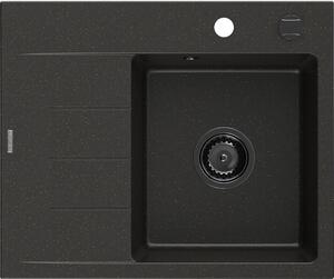 Mexen Ben, 1 kamrás gránit mosogató 600x500x190 mm, jobb + fekete szifon, fekete-arany metál, 6523605000-75-B