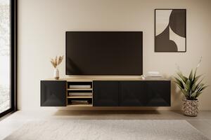 Asha fali TV-szekrény 200 cm fém kereten, polccal - artisan /fekete matt