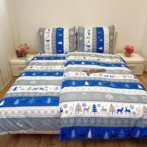 Karácsonyi kék Christmas pamut ágyneműhuzat - 1x Párna 90x70cm, 1x Paplan 140x200cm
