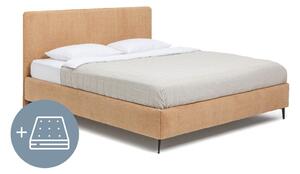 Mustársárga kárpitozott franciaágy matraccal, ágyráccsal 160x200 cm Noira Slim – Bonami Selection