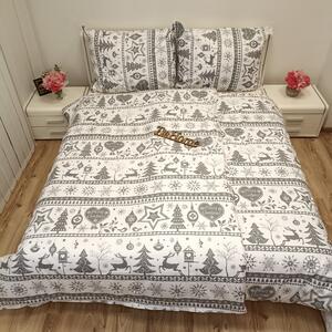 Karácsonyi Rénszarvas szürke pamut ágyneműhuzat - 1x Párna 90x70cm, 1x Paplan 140x200cm