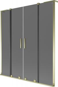 Mexen Velar L Duo, 2 szárnyas eltolható kádparaván 140 x 150 cm, 8mm szürke üveg, arany fényes, 896-140-003-42-50
