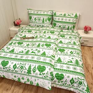 Karácsonyi zöld Christmas pamut ágyneműhuzat - 1x Párna 90x70cm, 1x Paplan 140x200cm
