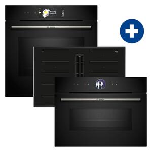 Bosch HMG778NB1 Beépíthető sütő mikrohullám funkcióval + Bosch PXX875D67E Beépíthető kerámia főzőlap + Bosch CMG7761B1 Beépíthető sütő mikrohullámú funkcióval