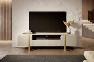 Verica 200 cm-es TV-szekrény nyitott polccal - kasmír / arany lábak