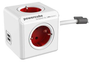 HOME PowerCube Extended hálózati hosszabbító, 4 dugalj + 2 USB, 1,5m, fehér-piros ( 1402RD/DEEUPC )