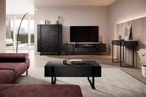 Verica 200 cm-es TV-szekrény, falra szerelhető, nyitott polccal - szénfekete / fekete fogantyúk