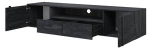 Verica 200 cm-es TV-szekrény, falra szerelhető, nyitott polccal - szénfekete / fekete fogantyúk