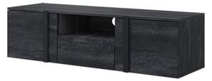 Verica 150 cm-es TV-szekrény, falra szerelhető, nyitott polccal - szénfekete / fekete fogantyúk