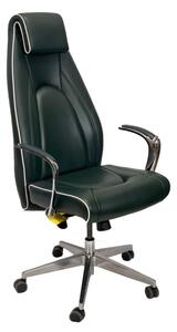 Fira05 Főnöki szék fix karfával és króm lábbal sötétzöld műbőrrel