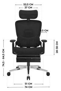Expert Ergonomikus irodai szék, hálós szövettel, állítható 3D, karfákkal és fejtámlával, fekete