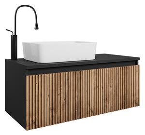 WOTA fürdőszobaszekrény a mosdókagyló alatt mosdókagylóval, wotan tölgy/fekete