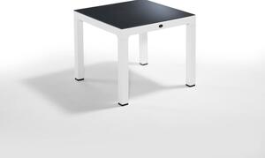 Fa hatású rattan asztal üveglappal 90x90 cm Fehér