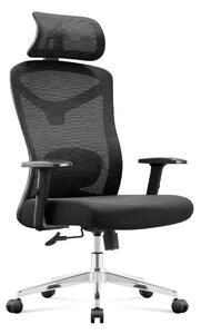 Ergonomikus irodai forgószék, deréktámasszal, 2D háttámla hálós anyaggal, fekete