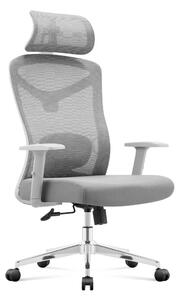 Ergonomikus irodai forgószék, deréktámasszal, 2D háttámla hálós anyaggal, szürke