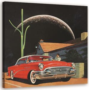 Gario Kép Piros autó egy ház elott - Lili Chartrand Méret: 30 x 30 cm, Kivitelezés: Vászonkép