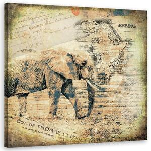 Gario Vászonkép Elefánt és Afrika régi térképe - Andrea Haase Méret: 30 x 30 cm