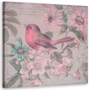Gario Vászonkép Egy kis madár a rózsaszín virágok között - Andrea Haase Méret: 30 x 30 cm